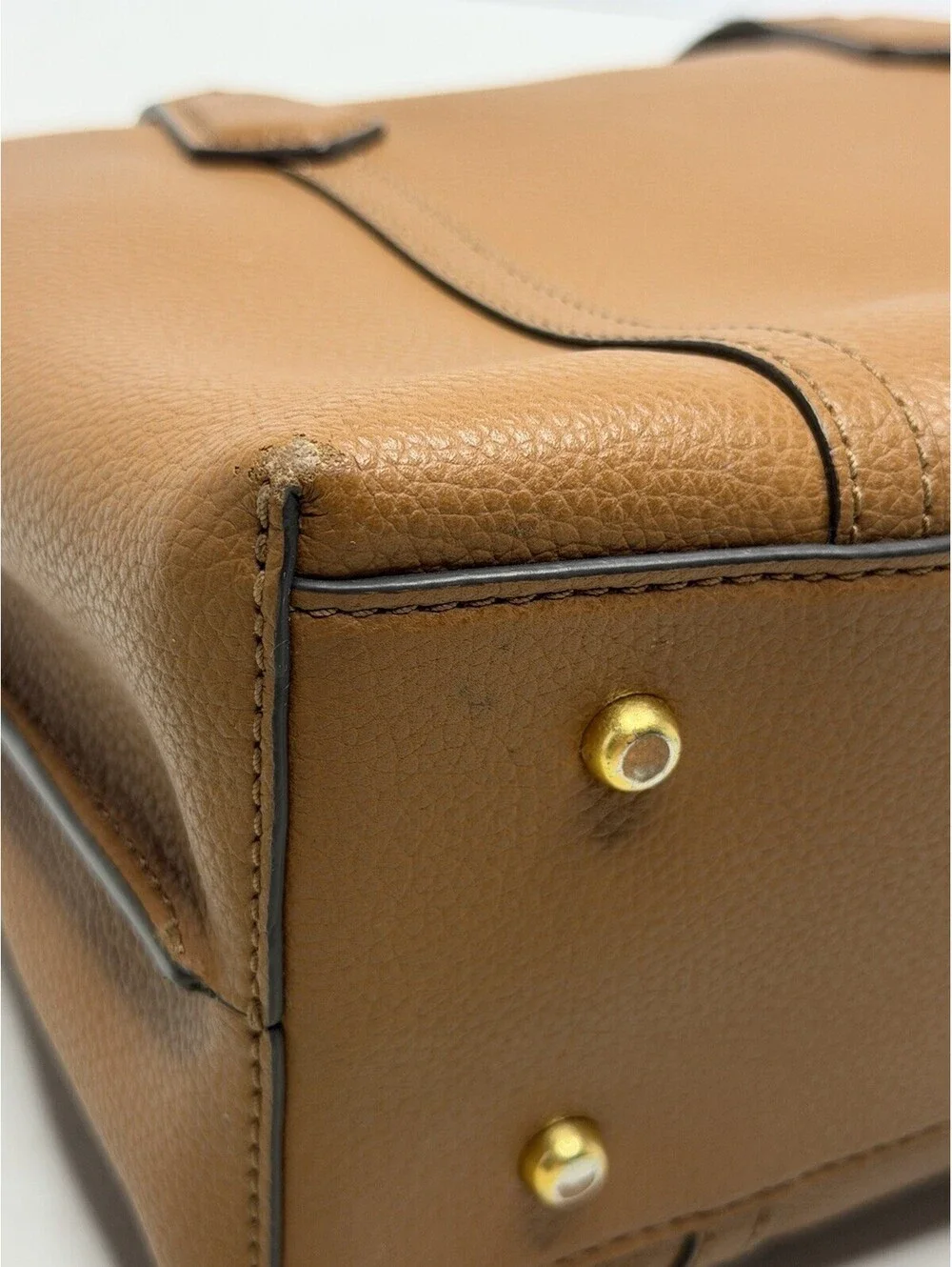 Tory Burch Perry Small Triple Compartment Tan Pebbled Leather Tote Handbag P28